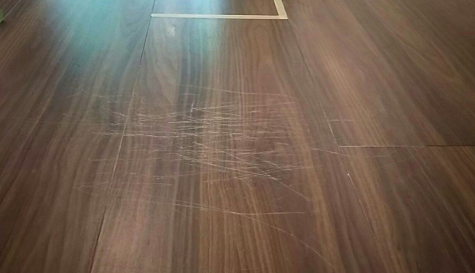 横浜市西区マンションLD/大きな物や家具を引き摺った長いキズやペットに引っ掻かかれたフローリングキズも復元いたします。